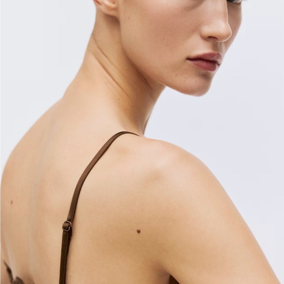 H&M Edition Brown Lace-Detail Satin Camisole Top. Large. NWT 1333829001 - Picture 6 of 7